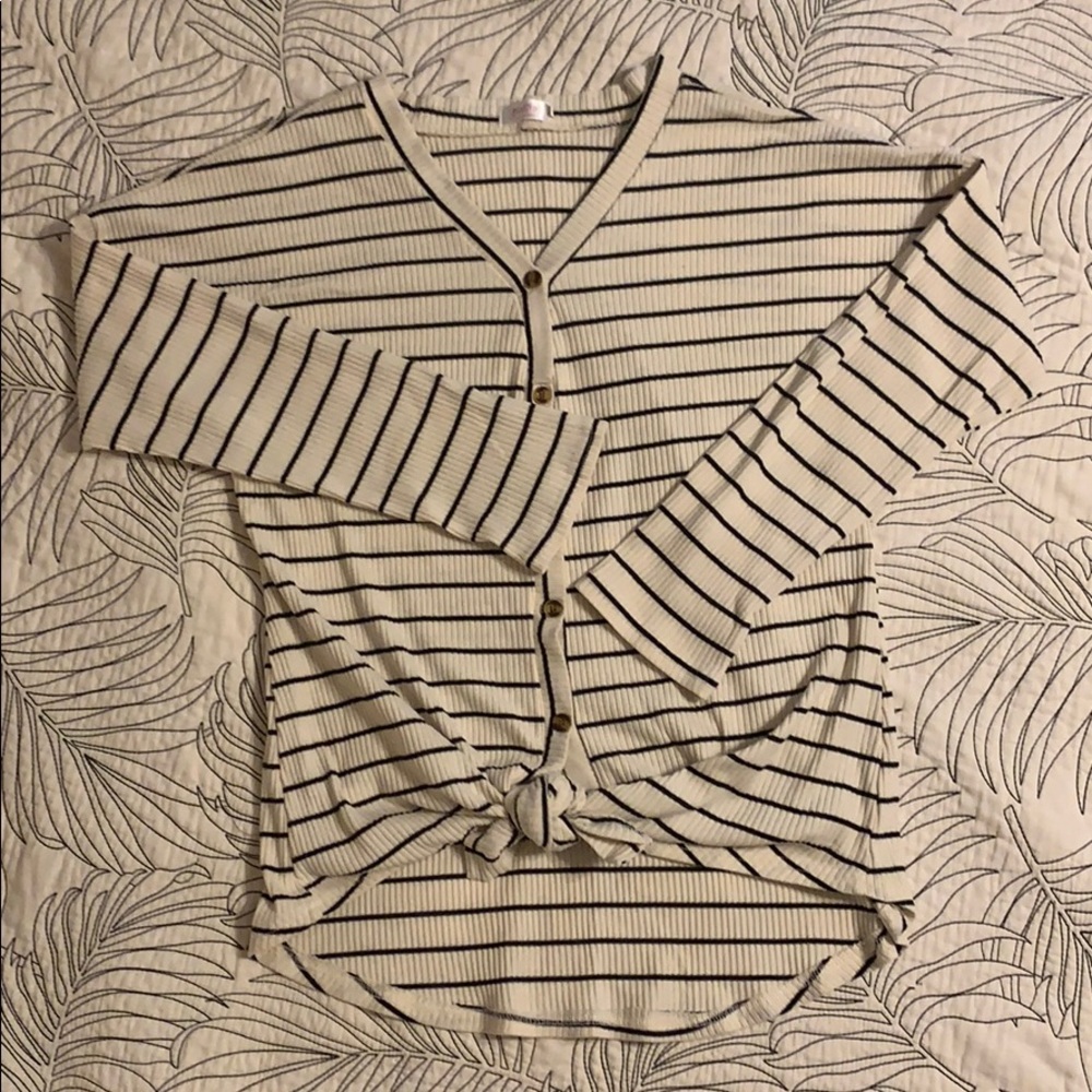 Flalife Nautical Striped Button Tie Waist Shirt